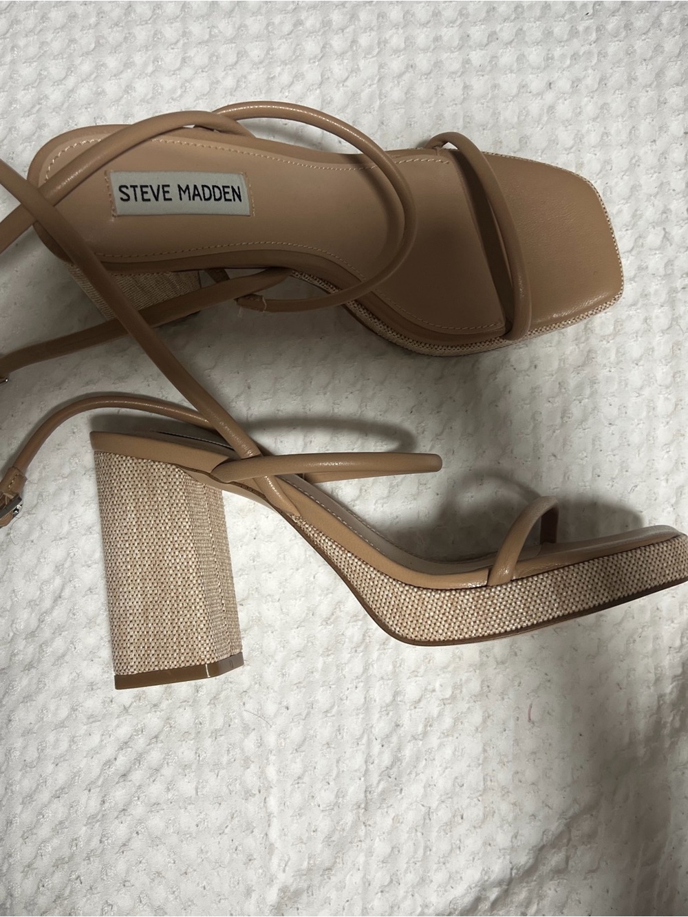 Steve Madden Beige Strappy Block Heel Sandals